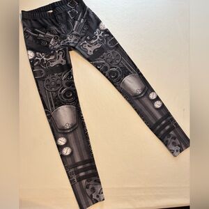 🔥🔥🔥 RARE Poprageous Steampunk Gear 3D Print Leggings Size Large 🔥🔥🔥